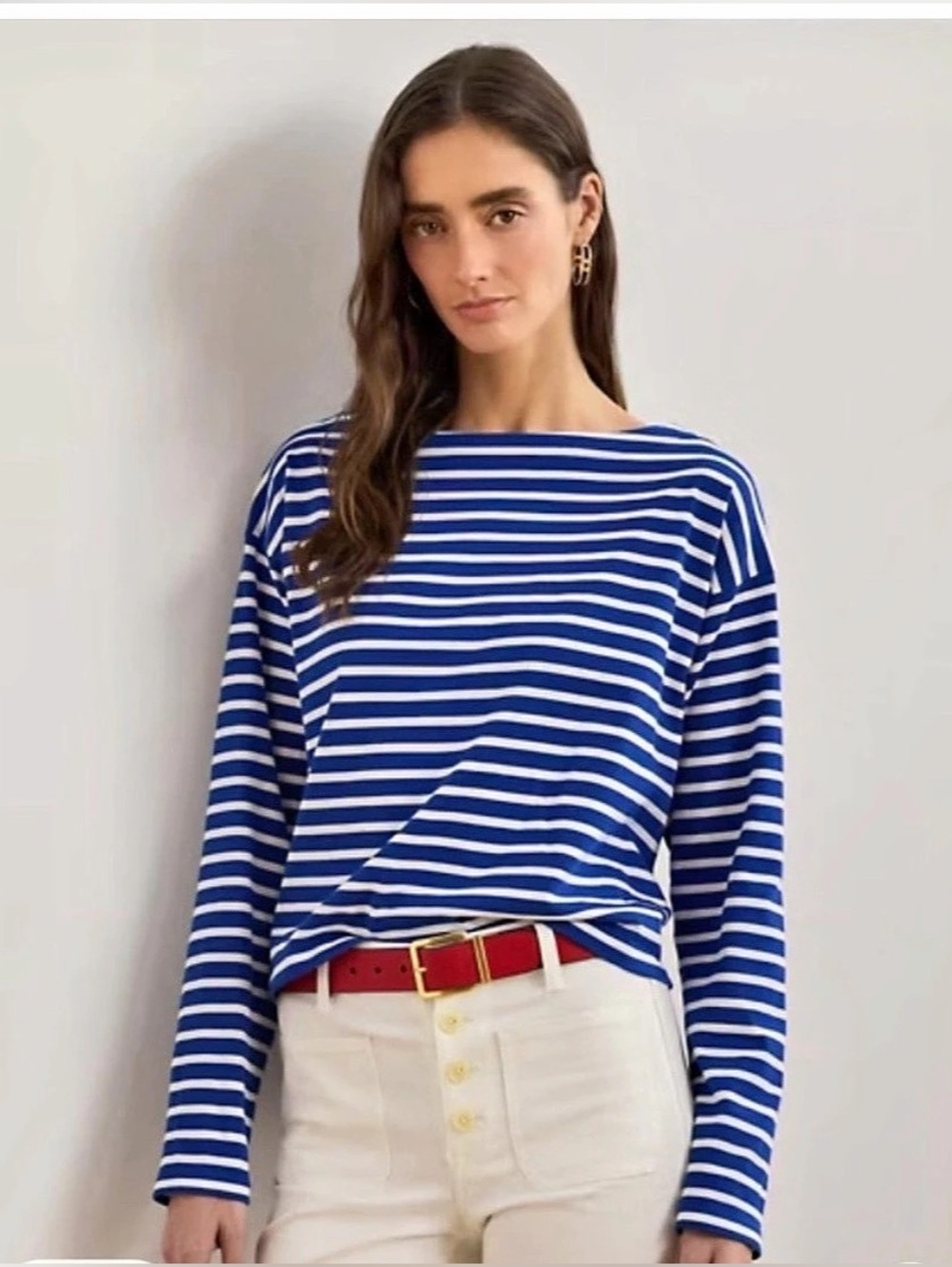 Lauren Ralph Lauren Striped 100% cotton Jersey Boatneck Top Blue & White Size L